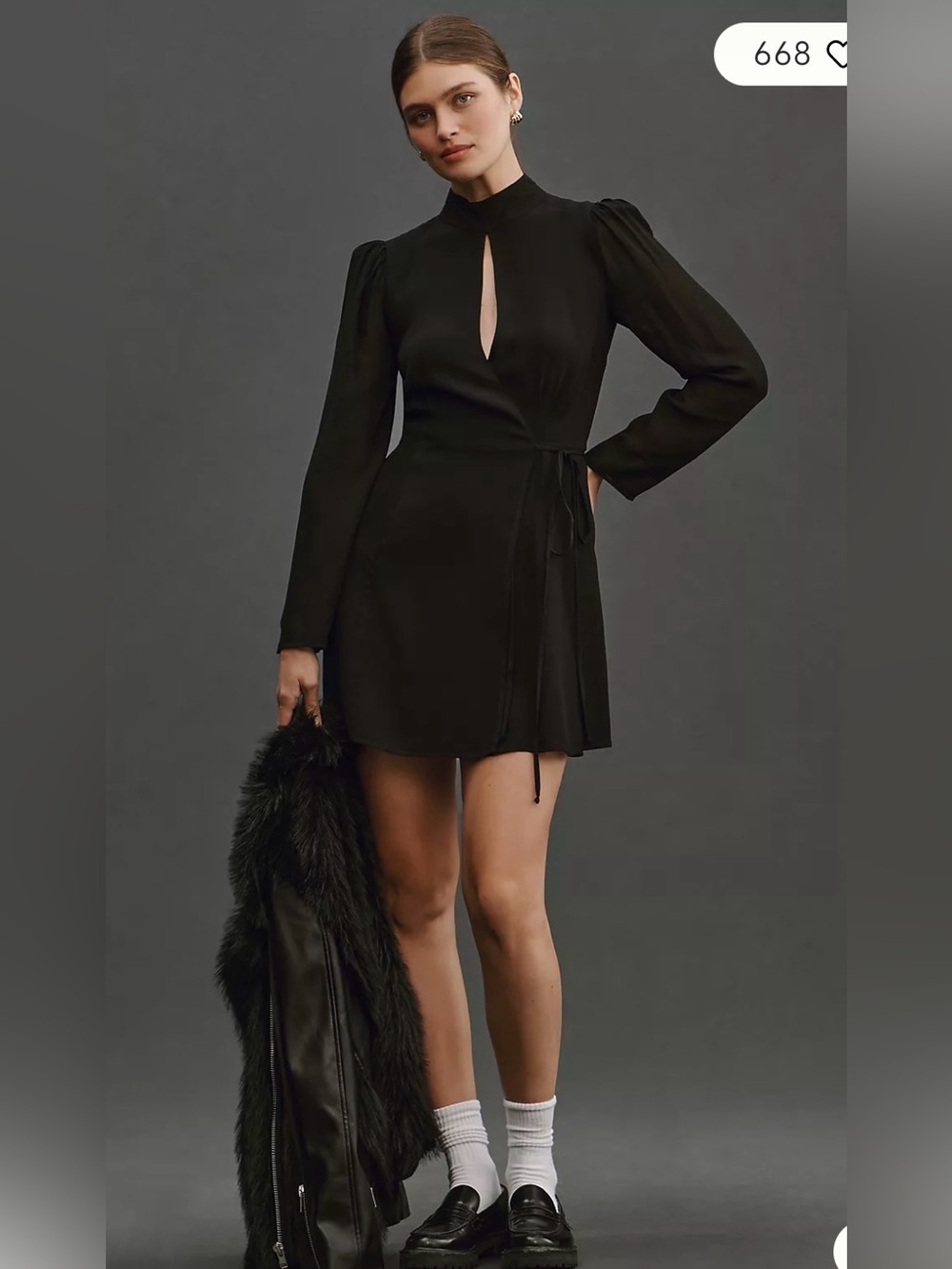 Reformation Ottessa Black Long-Sleeve Keyhole Wrap Mini Dress - Picture 3 of 7